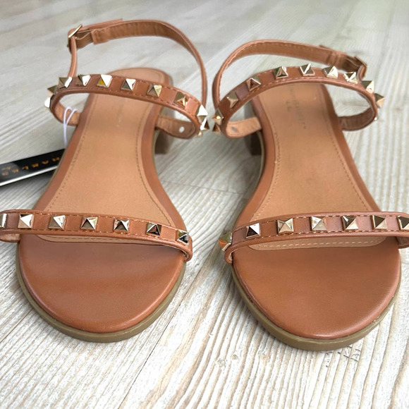 Charles Albert Cassie Studded Block Heel Sandals | Brown Size 8 - Picture 4 of 8